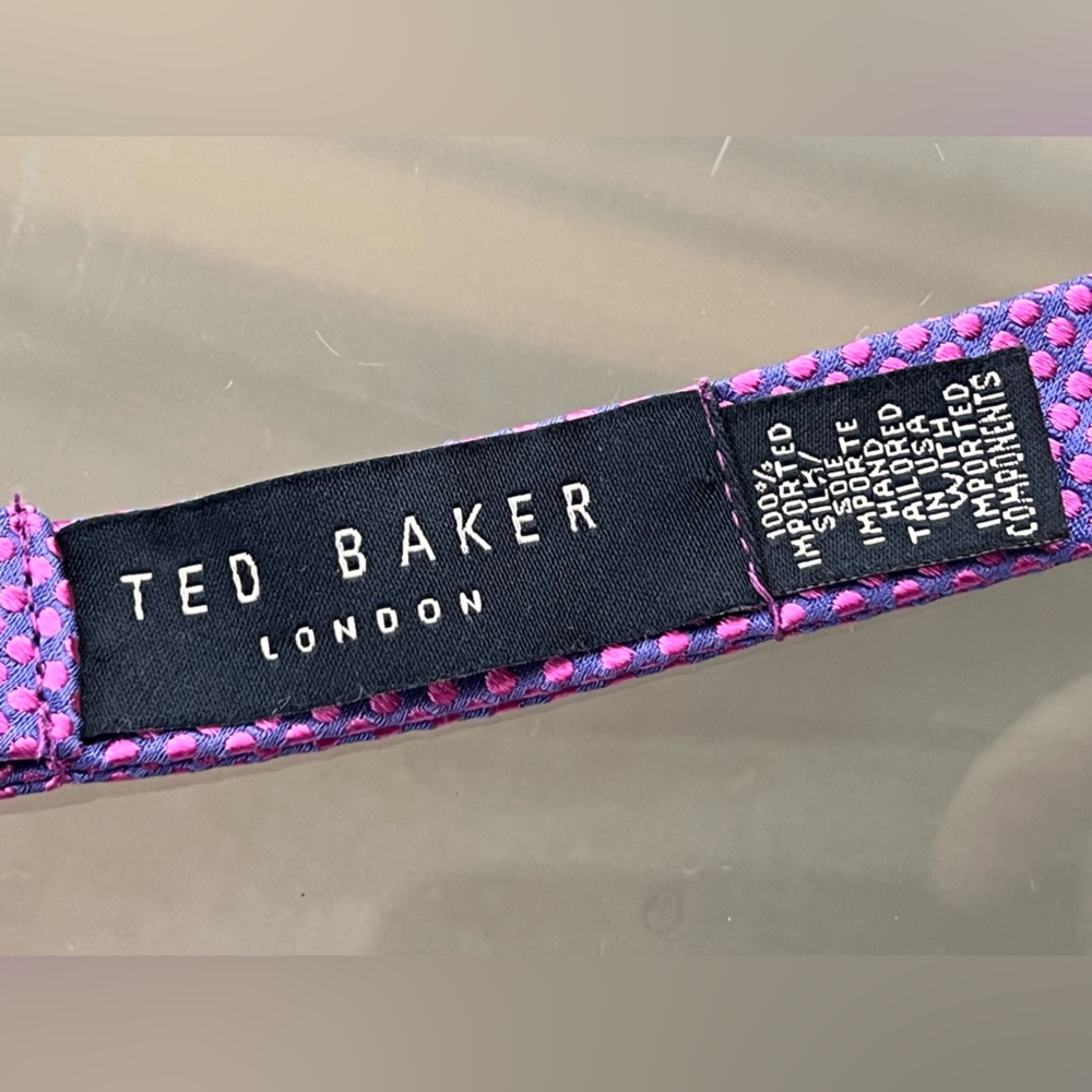 🟣🩷 Adjustable Self-Tie Bow Tie by Ted Baker | Purple with Pink Dots - Picture 5 of 17
